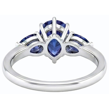 Pear Blue Sapphire Three Stone Ring 2 Carats White Gold 14K