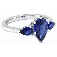 Pear Blue Sapphire Three Stone Ring 2 Carats White Gold 14K