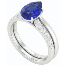 Pear Blue Sapphire Wedding Ring Set White Gold & Natural Earth Mined Diamonds 4.50 Carats