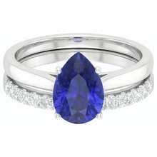 Pear Blue Sapphire Wedding Ring Set White Gold & Natural Earth Mined Diamonds 4.50 Carats