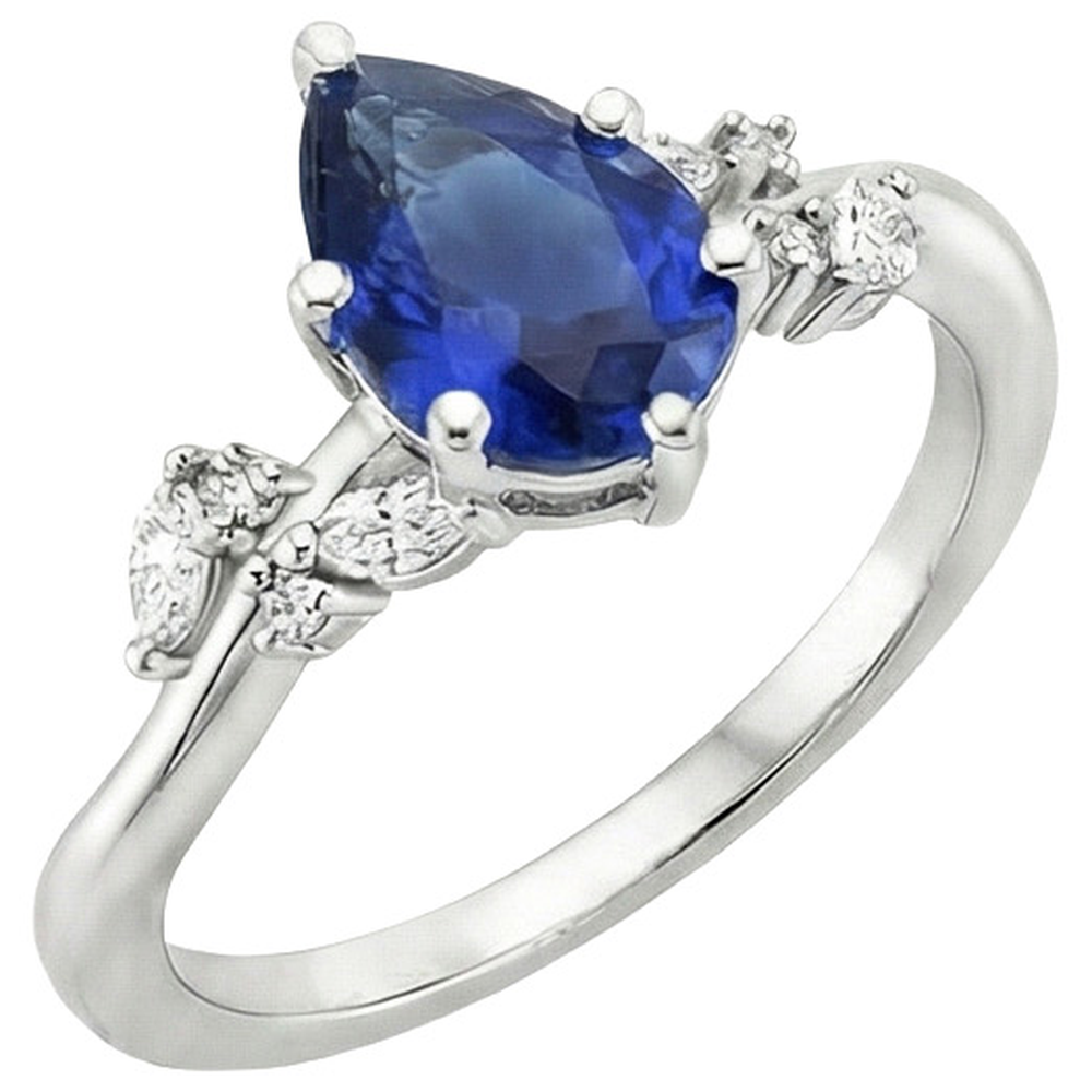 Pear Blue Sapphire & Marquise, Round Natural Earth Mined Diamonds Ring 6.75 Carats