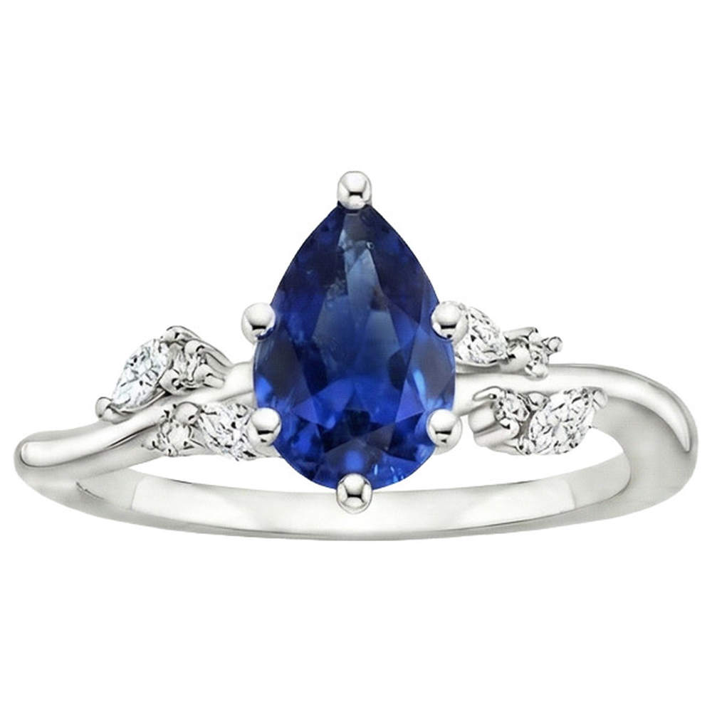 Pear Blue Sapphire & Marquise, Round Natural Earth Mined Diamonds Ring 6.75 Carats