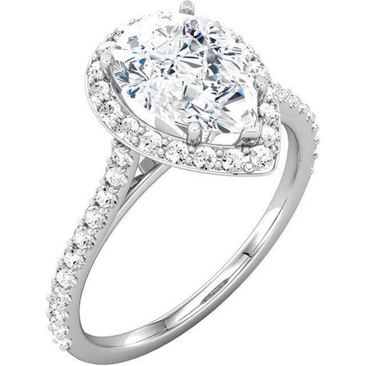 Pear Center Halo Real Diamond Anniversary Ring 1.95 Carats White Gold 14K