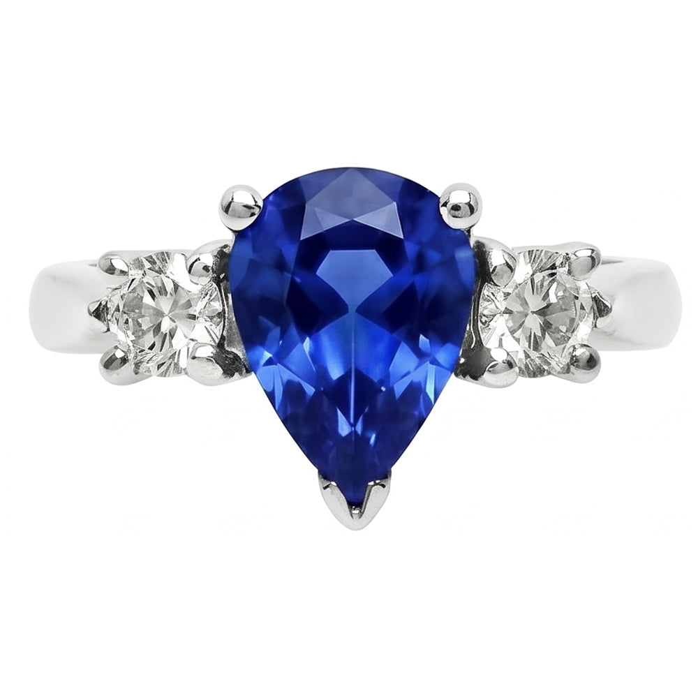Pear Ceylon Sapphire Natural Earth Mined DIAMOND ( NOT LAB GROWN ) White Gold Ring 4.21 Ct Jewellery