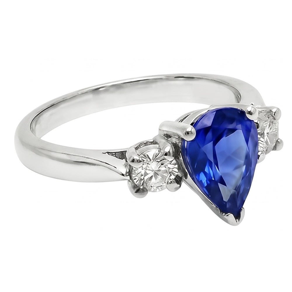 Pear Ceylon Sapphire Natural Earth Mined DIAMOND ( NOT LAB GROWN ) White Gold Ring 4.21 Ct Jewellery