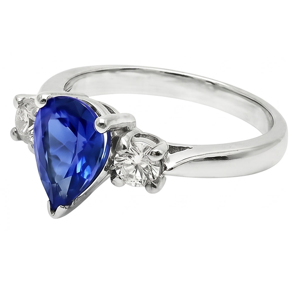 Pear Ceylon Sapphire Natural Earth Mined DIAMOND ( NOT LAB GROWN ) White Gold Ring 4.21 Ct Jewellery