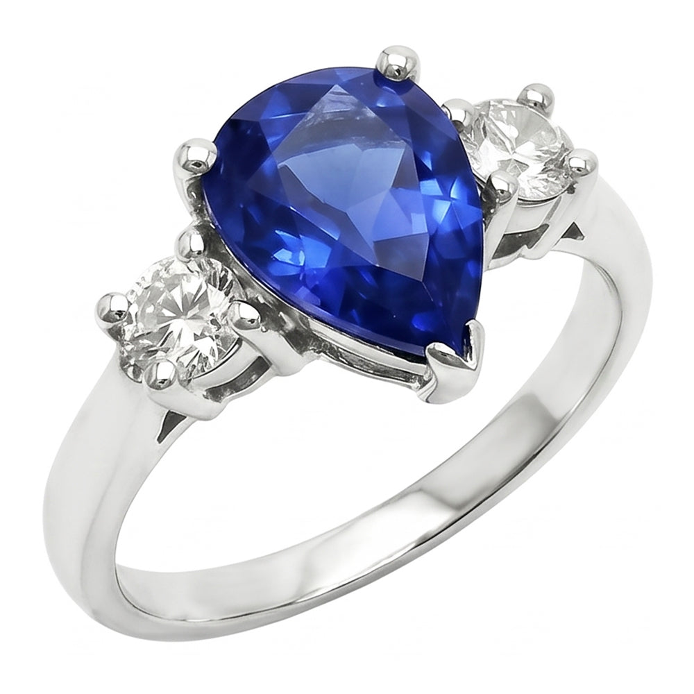 Pear Ceylon Sapphire Natural Earth Mined DIAMOND ( NOT LAB GROWN ) White Gold Ring 4.21 Ct Jewellery