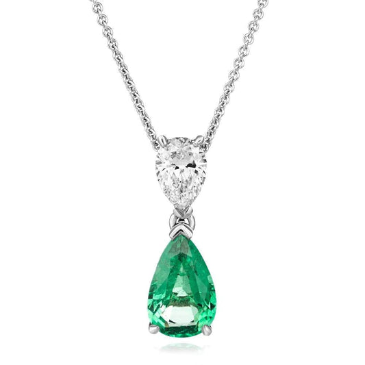 Pear Cut 4 Carats Green Emerald & Diamond Gemstone Pendant Necklace Wg 14K