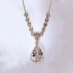Pear Cut And Round Natural Diamond Necklace Pendant 27 Carats White Gold 14K