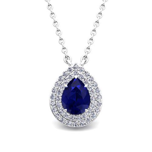 Pear Cut Ceylon Sapphire And Diamond Pendant Lady Jewelry 1.75 Ct.