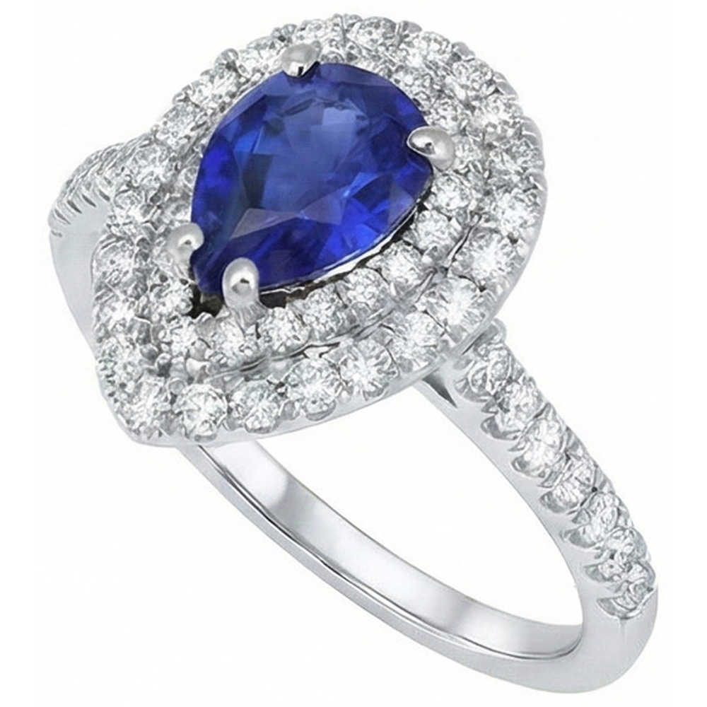 Pear Cut Ceylon Sapphire Natural Earth Mined DIAMOND ( NOT LAB GROWN ) Ring White Gold 14K 4 Carats