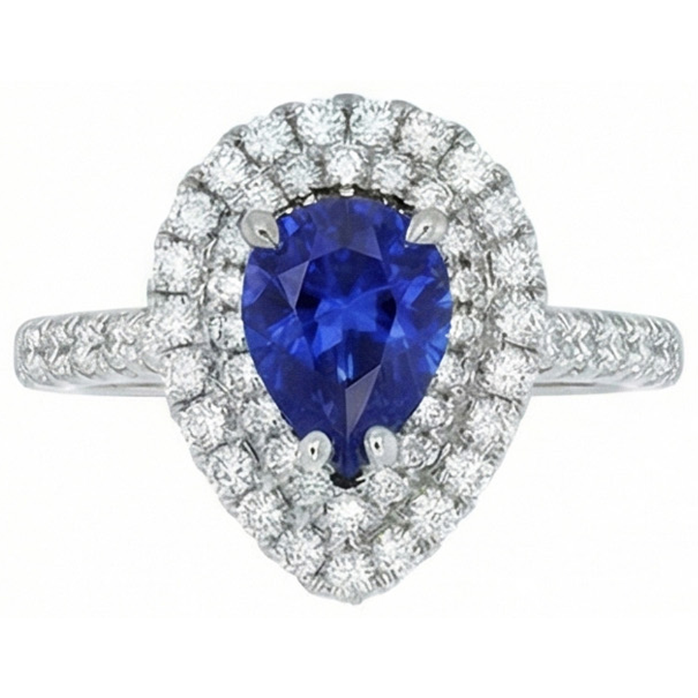 Pear Cut Ceylon Sapphire Natural Earth Mined DIAMOND ( NOT LAB GROWN ) Ring White Gold 14K 4 Carats