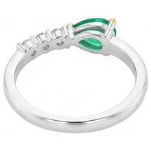 Pear Cut Emerald ring in 14 Karat Two Tone Gold – back view