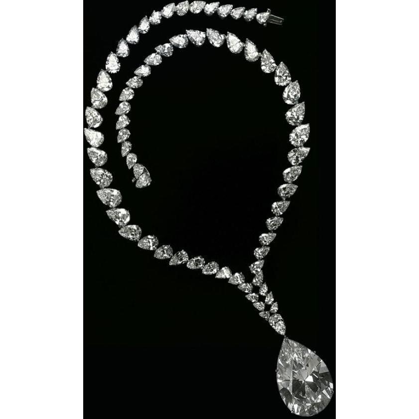Pear Cut Genuine Diamond Necklace White Gold Jewelry New 31 Carats