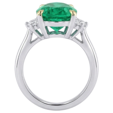 Fine Emerald Pear Shape Colored Stone Ring in Two-Tone 14K Gold – back view
