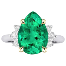 Fine Emerald Pear Shape Colored Stone Ring in Two-Tone 14K Gold – angle view