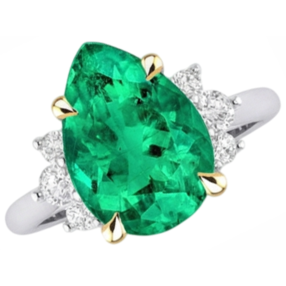 Colored Stone Ring Two-Tone 14K Gold with Fine Emerald – front view