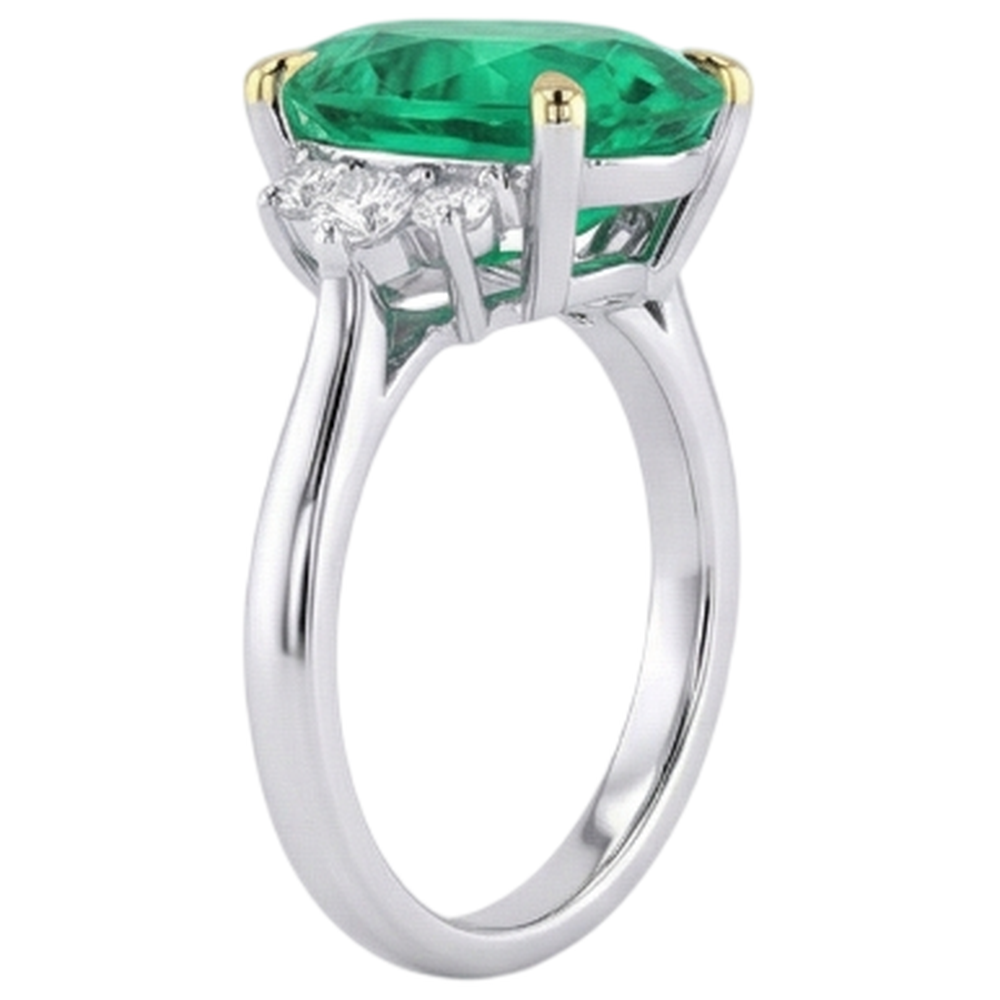 Authentic Fine Emerald Colored Stone Ring – top view