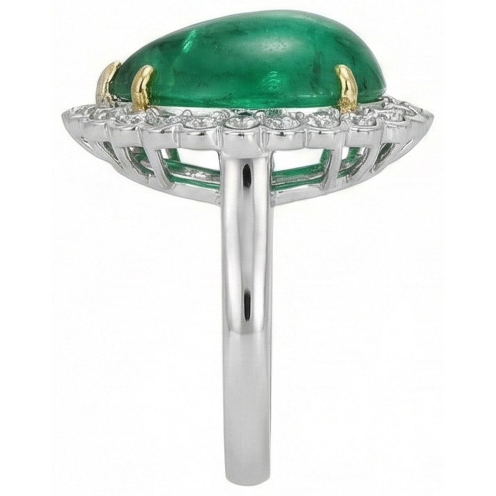 Pear Cut Green Emerald And Round Natural Earth Mined Diamond Engagenent Ring 7.75 Carats