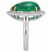 Pear Cut Green Emerald And Round Natural Earth Mined Diamond Engagenent Ring 7.75 Carats