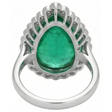 Pear Cut Green Emerald And Round Natural Earth Mined Diamond Engagenent Ring 7.75 Carats