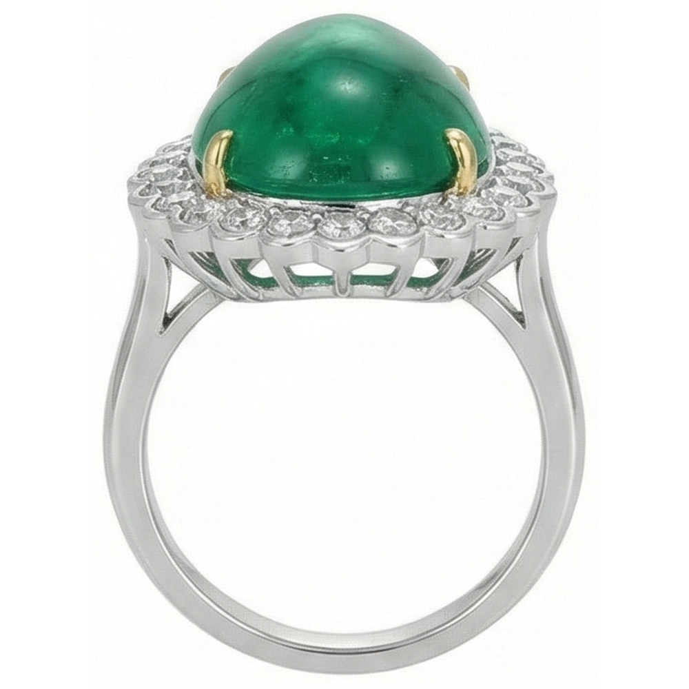 Pear Cut Green Emerald And Round Natural Earth Mined Diamond Engagenent Ring 7.75 Carats