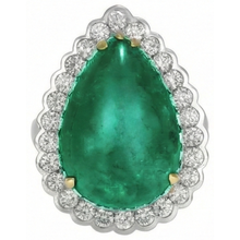 Pear Cut Green Emerald And Round Natural Earth Mined Diamond Engagenent Ring 7.75 Carats