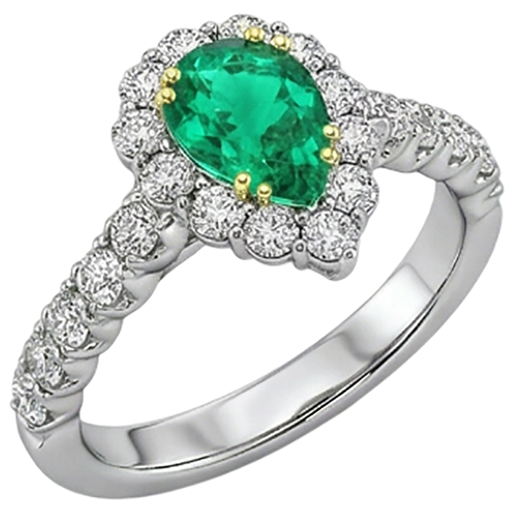 Precious Stone Ring 14K Two Tone Gold with Colombian Emerald – front view
