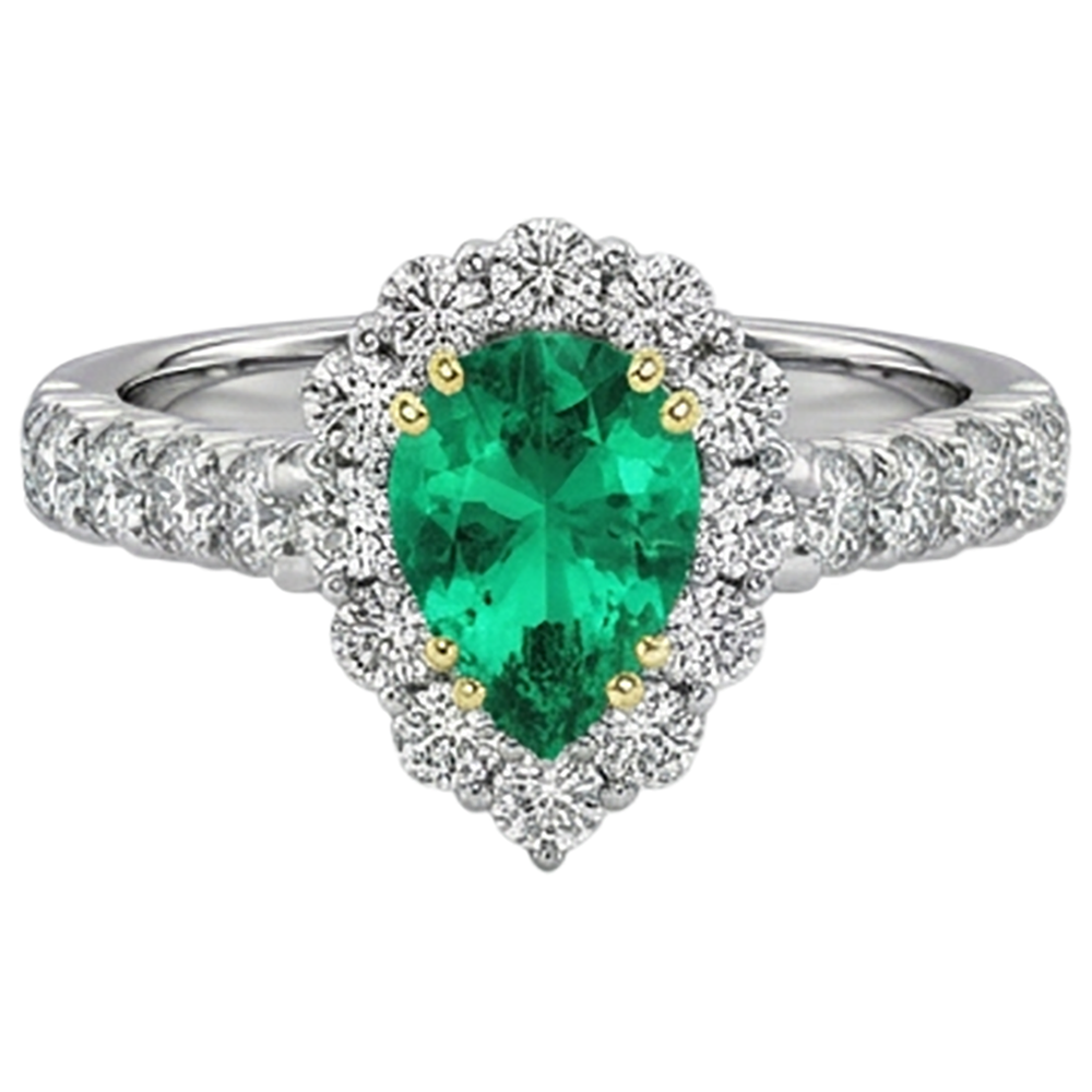 Genuine Colombian Emerald Precious Stone Ring 2 ct 14K Two Tone Gold – profile view