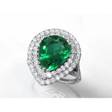 Pear Cut Green Emerald With Halo Round Diamond Wedding Ring 5.50 Ct Gold