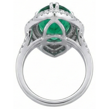 Pear Cut Green Emerald With Halo Round Natural Earth Mined Diamond Wedding Ring 5.50 Ct Gold