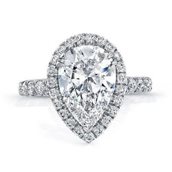 Pear Cut Halo Real Diamond Ring 3.75 Carats Jewelry