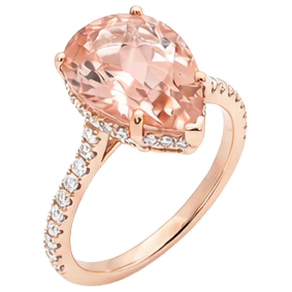 Pear Cut Morganite And Natural Earth Mined Diamonds 9.25 Ct Wedding Ring Rose Gold 14K