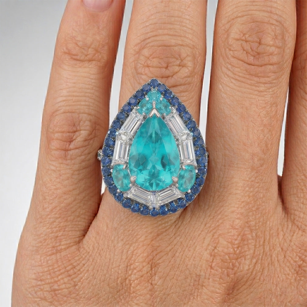 Pear Cut Paraiba Tourmaline Colored Stone Ring in 14K White Gold