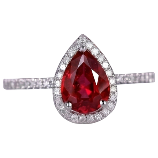 Pear Cut Red Ruby & Natural Earth Mined Diamond Wedding Ring White Gold 14K 3.45 Carats
