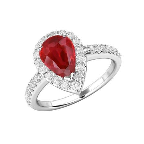 Pear Cut Ruby With Diamond Ring White Gold 14K Jewelry 2.5 Ct.