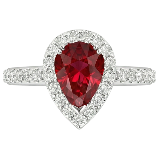 Pear Cut Ruby With Natural Earth Mined DIAMOND ( NOT LAB GROWN ) Ring White Gold 14K Jewellery 2.5 Ct.