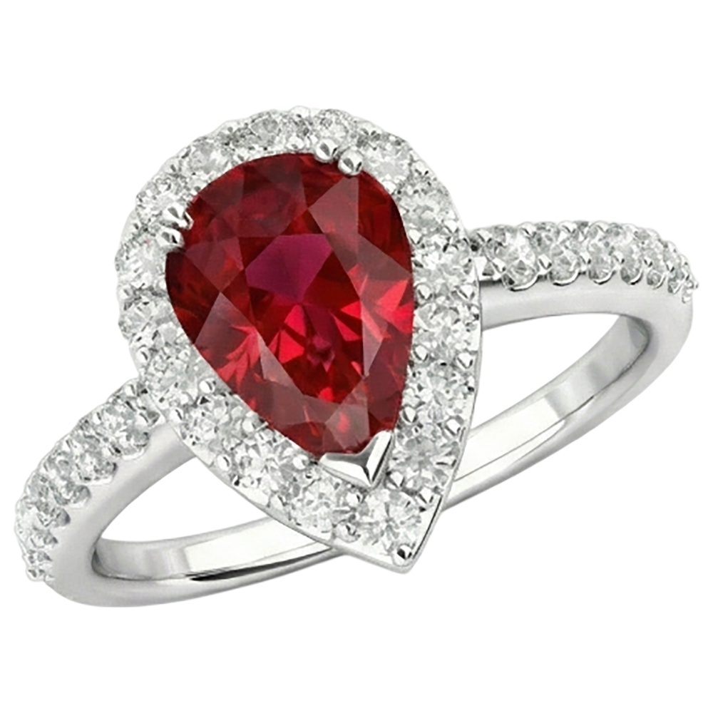 Pear Cut Ruby With Natural Earth Mined DIAMOND ( NOT LAB GROWN ) Ring White Gold 14K Jewellery 2.5 Ct.