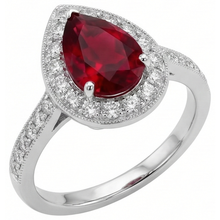 Pear Cut Ruby & Round Natural Earth Mined Diamond 3 Carats Wedding Ring Gold White 14K