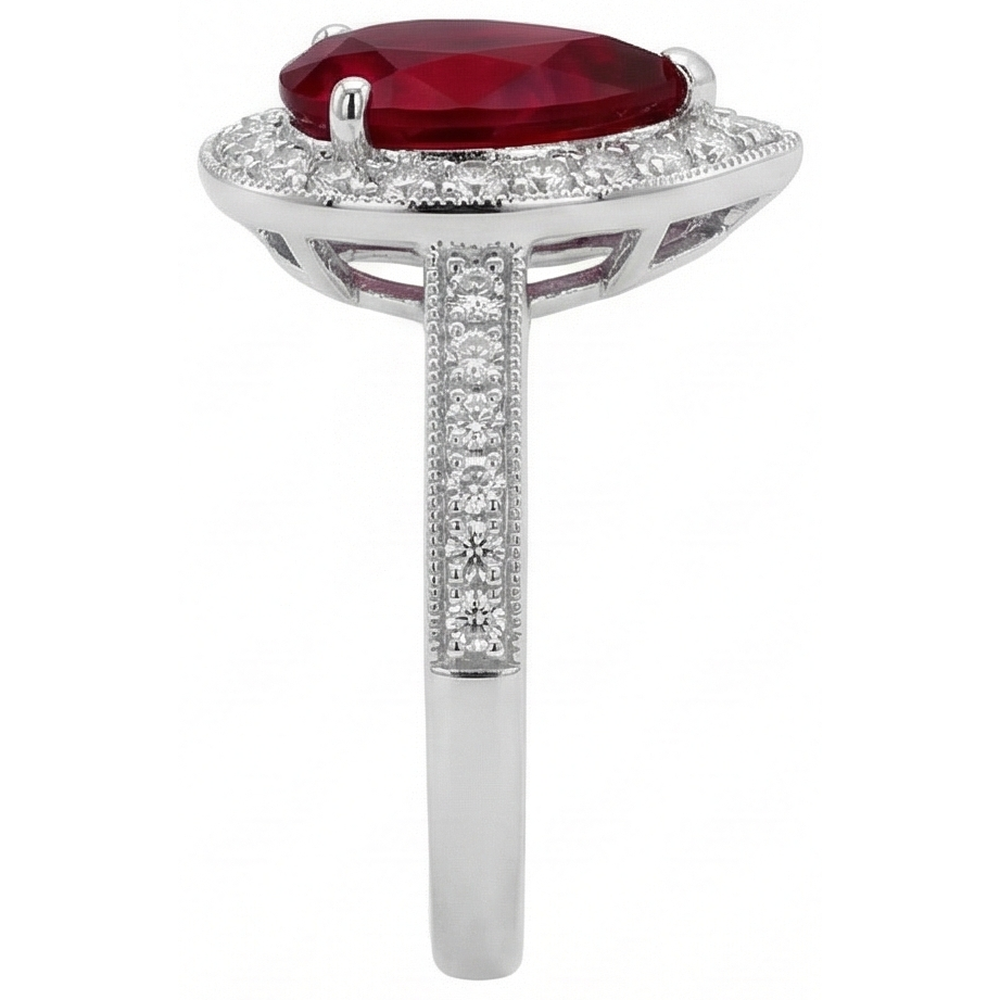 Pear Cut Ruby & Round Natural Earth Mined Diamond 3 Carats Wedding Ring Gold White 14K
