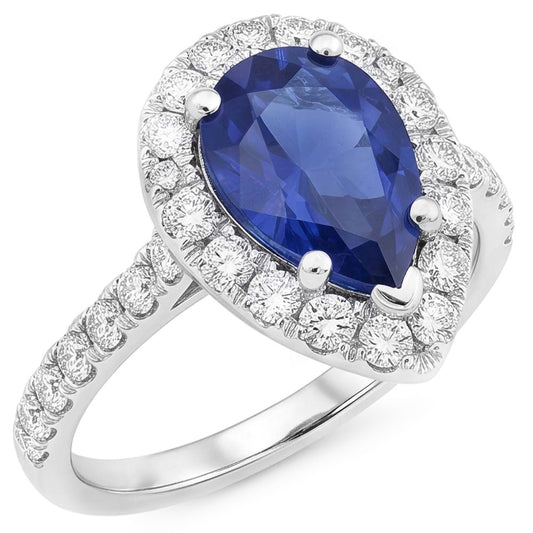 Pear Cut Sapphire And Natural Earth Mined Diamond Ring
