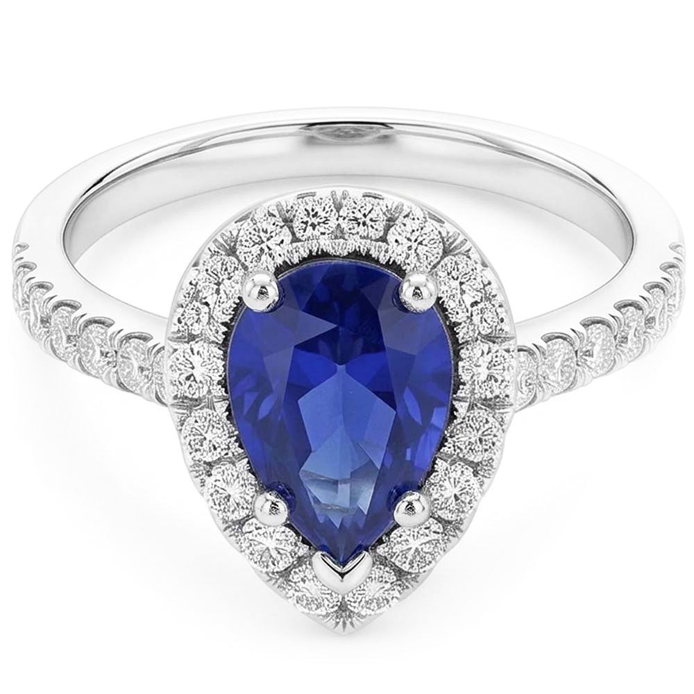 Pear Cut Sapphire And Natural Earth Mined Diamond Ring