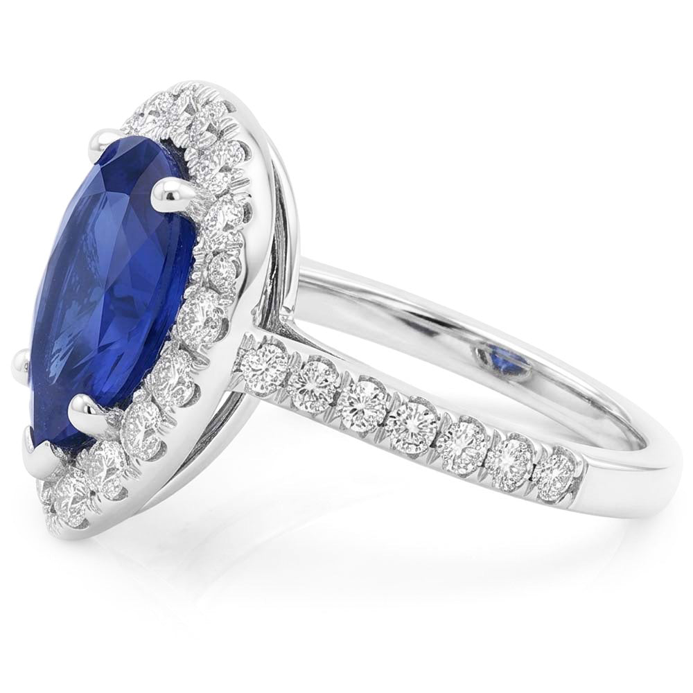Pear Cut Sapphire And Natural Earth Mined Diamond Ring