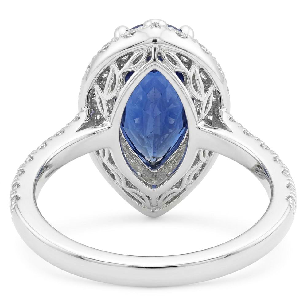 Pear Cut Sapphire And Natural Earth Mined Diamond Ring