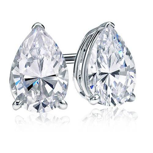 Pear Cut Solitaire 4 Ct Natural Diamond Stud Earrings White Gold Lady Jewelry