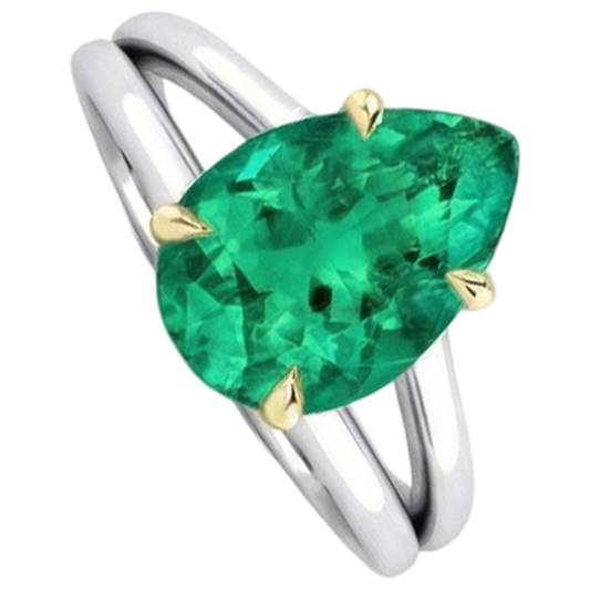 Precious Stone Ring Two-Tone 14K Gold with Colombian Emerald – front view