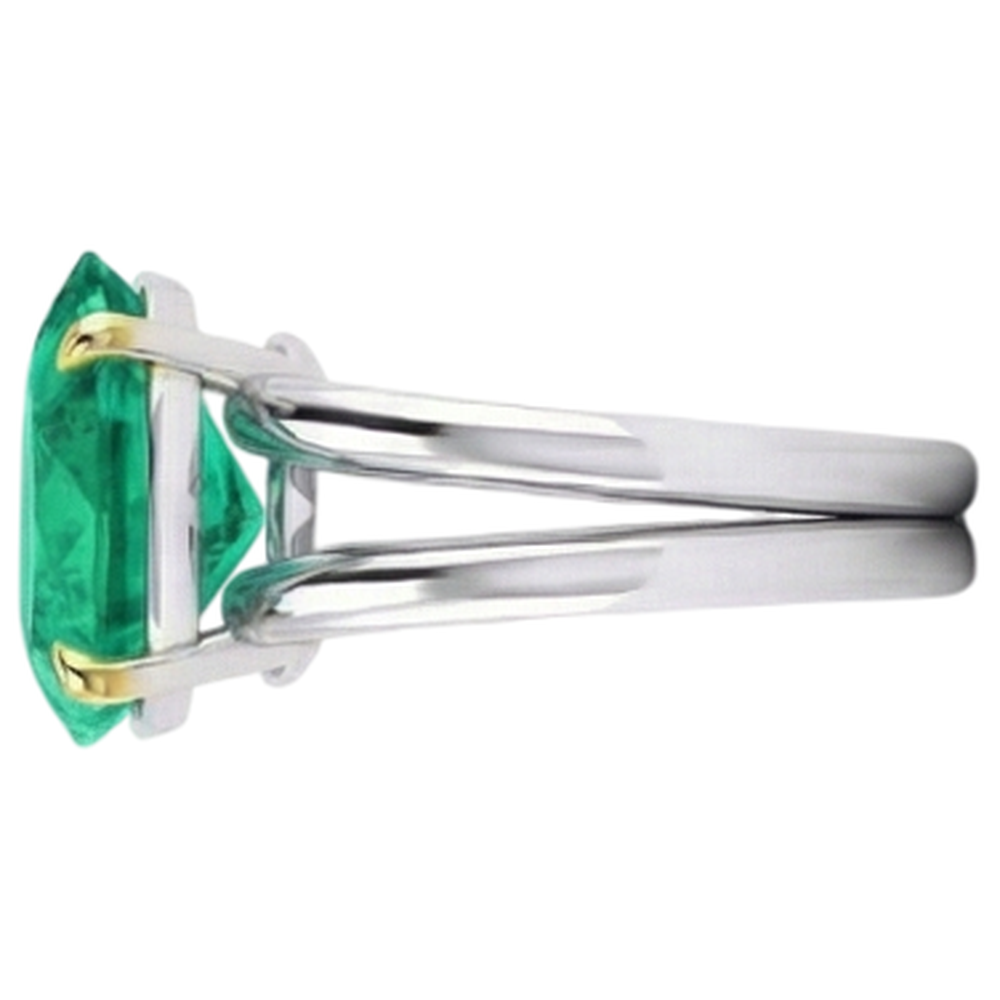 Colombian Emerald Precious Stone Ring 3-ct Two-Tone 14K Gold – angle view