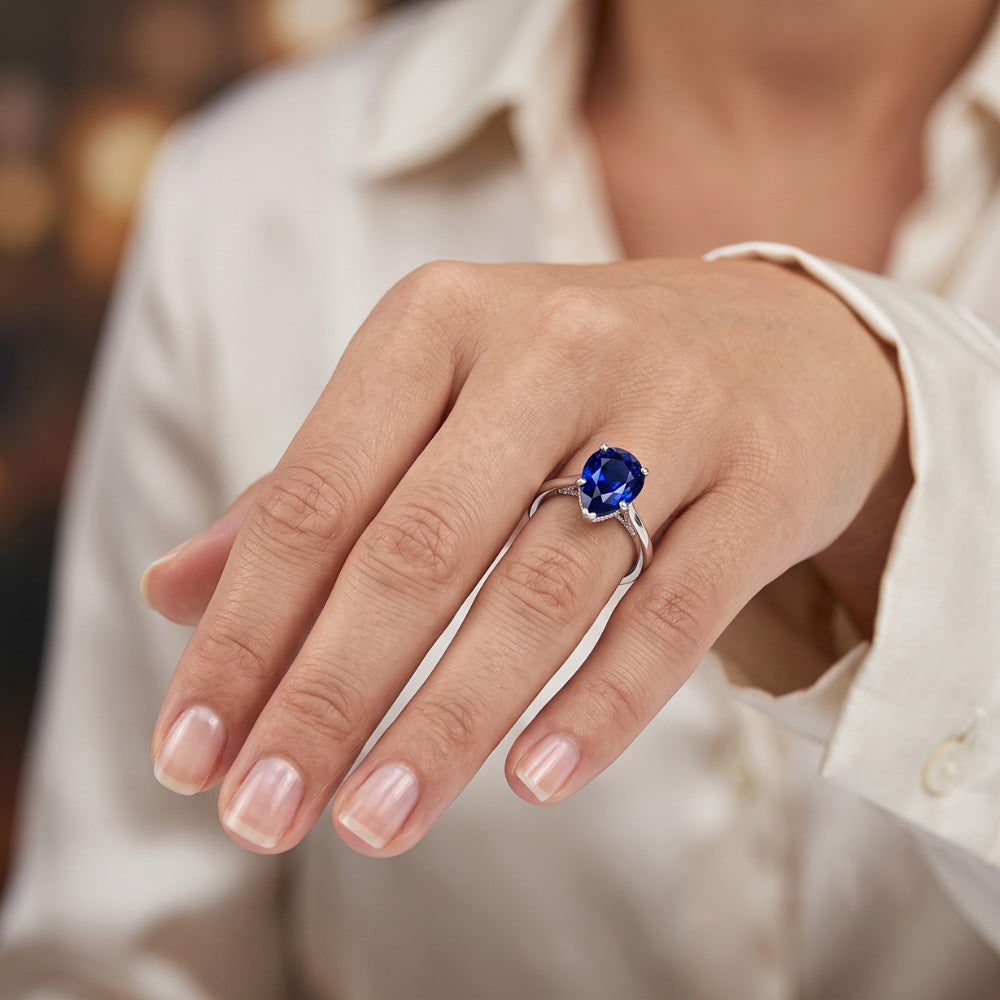 Pear Cut Solitaire Srilanka Sapphire Ring 2 Carats Prong Set Jewellery
