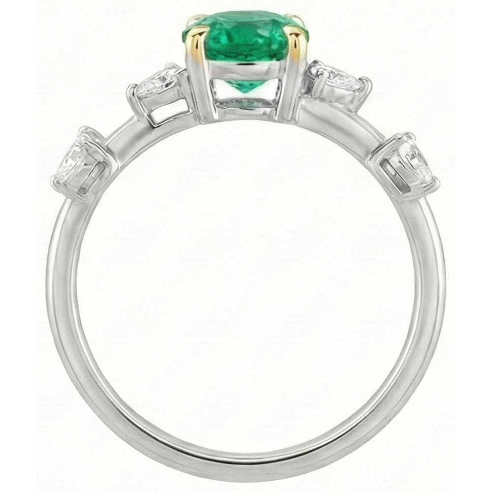 Emerald Round Cut Precious Stone Ring in Two-Tone 14K Gold – profile view