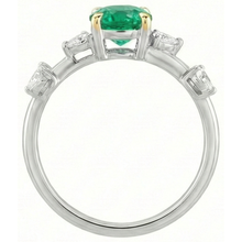 Emerald Round Cut Precious Stone Ring in Two-Tone 14K Gold – profile view